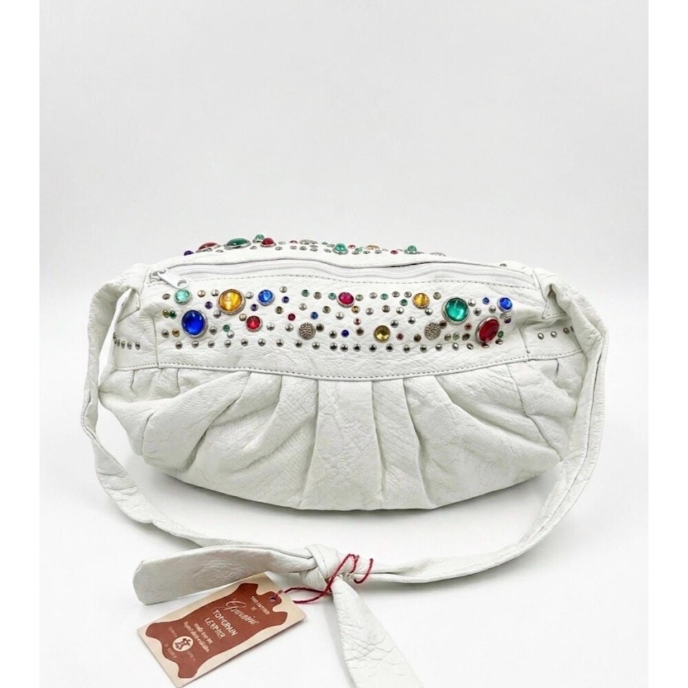Vintage 1980s White Leather Shoulder Bag Y2K Boho Hobo Bag by Tanners Council